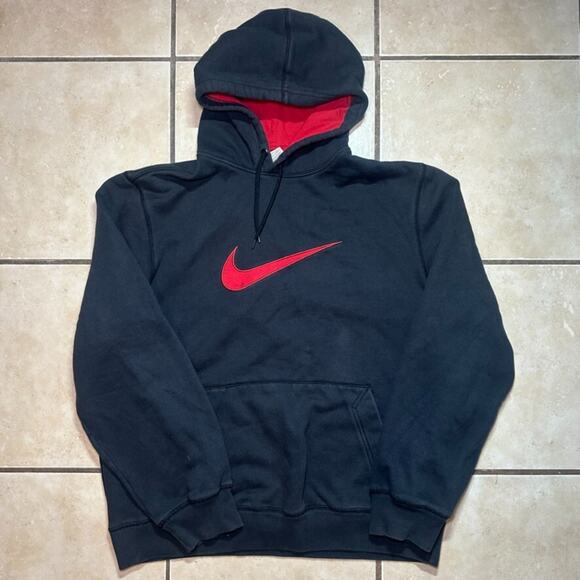 Vintage Y2K Nike Black Hoodie Mens Large Big Swoosh Logo The Athletic Dept - Picture 1 of 9